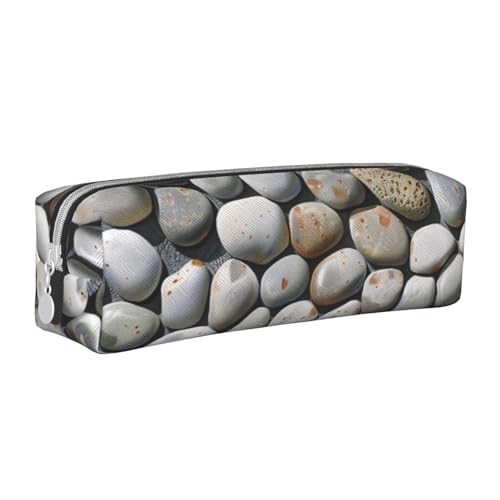 AQRJLPO Pebble Stone bedrucktes Leder-Federmäppchen, niedliches Federmäppchen, Stifteetui, Schule, Schreibwaren, Organizer, Make-up-Tasche für Jungen, Mädchen, Studenten, weiß, Einheitsgröße von AQRJLPO