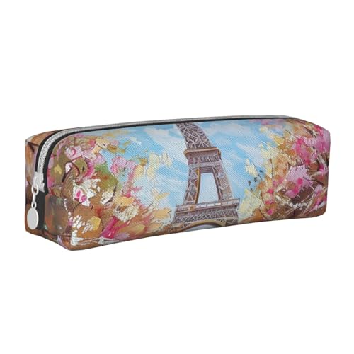 AQRJLPO Schönes Federmäppchen, Motiv: Tower Paris, bedrucktes Leder, niedliches Federmäppchen, Stifteetui, Schule, Schreibwaren, Organizer, Make-up-Tasche für Jungen, Mädchen, Studenten, weiß von AQRJLPO