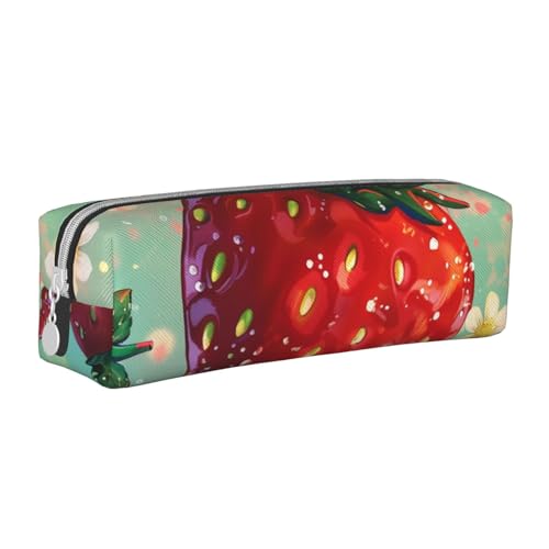 AQRJLPO Schönes Federmäppchen aus Leder mit Erdbeermuster, niedliches Federmäppchen, Stifteetui, Schule, Schreibwaren, Organizer, Make-up-Tasche für Jungen, Mädchen, Studenten, weiß, Einheitsgröße von AQRJLPO