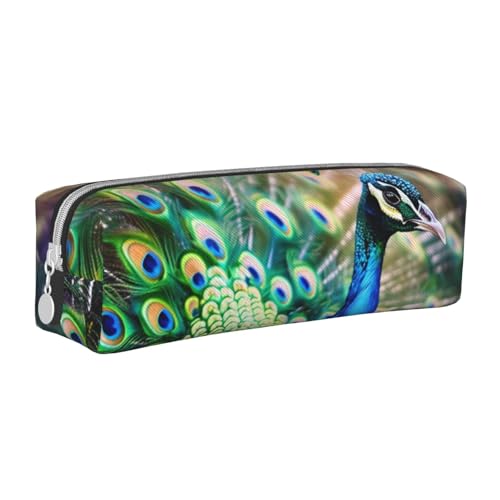 AQRJLPO Schönes Federmäppchen aus Leder mit Pfauenmuster, niedliches Federmäppchen, Stifteetui, Schule, Schreibwaren, Organizer, Make-up-Tasche für Jungen, Mädchen, Studenten, weiß, Einheitsgröße von AQRJLPO