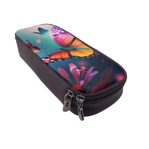 AQRJLPO Schönes Federmäppchen aus Leder mit Schmetterlings-Aufdruck, Kosmetik-Organizer-Tasche mit Reißverschluss, wasserdicht, Schulbedarf, Reise-Make-up-Tasche, Schreibwaren-Geschenk für Studenten von AQRJLPO
