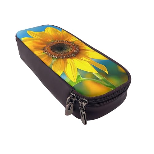 AQRJLPO Schönes Federmäppchen aus Leder mit Sonnenblumen-Aufdruck, Kosmetik-Organizer-Tasche mit Reißverschluss, wasserdicht, Schulbedarf, Reise-Make-up-Tasche, Schreibwaren-Geschenk für Studenten von AQRJLPO