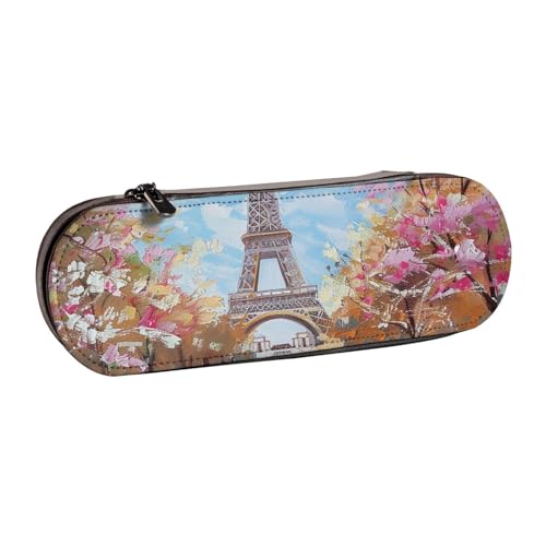 AQRJLPO Schönes Federmäppchen aus Leder mit Turm-Paris-Aufdruck, vielseitig verwendbar, Reise-Kosmetiktasche, Reißverschluss, Schreibtisch-Aufbewahrungsbox, kompaktes Geschenk für Schule, Büro, Reisen von AQRJLPO