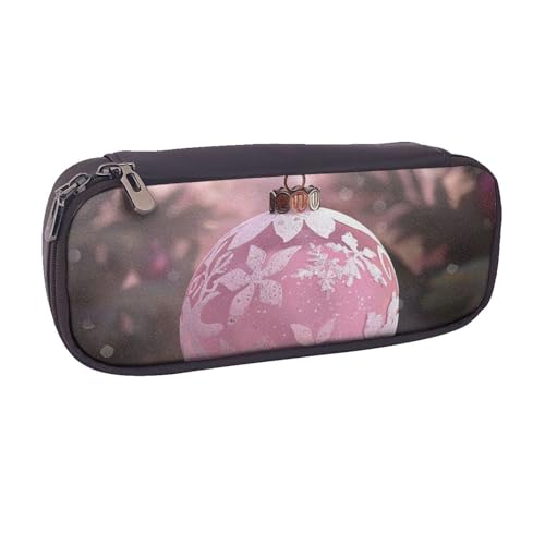 AQRJLPO Schönes Federmäppchen aus Leder mit Weihnachtskugel-Aufdruck, niedliches Federmäppchen, Federmäppchen, Reise-Make-up-Tasche, Schreibwaren-Geschenk für Studenten, Mädchen, Jungen, Frauen von AQRJLPO