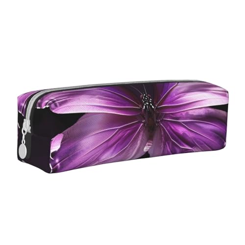 AQRJLPO Schönes lila Schmetterlings-bedrucktes Leder-Federmäppchen, niedliches Federmäppchen, Stifteetui, Schule, Schreibwaren, Organizer, Make-up-Tasche für Jungen, Mädchen, Studenten, weiß von AQRJLPO