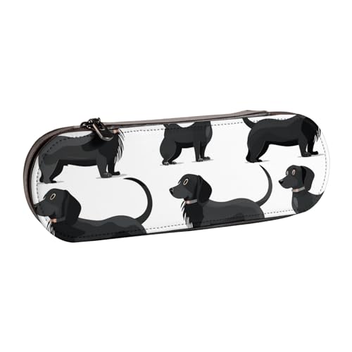 AQRJLPO Schwarze Hunde Dackel-Aufdruck, Leder-Federmäppchen, vielseitig verwendbar, Reise-Kosmetiktasche, Reißverschluss, Schreibtisch-Aufbewahrungsbox, kompaktes Geschenk für Schule, Büro, Reisen von AQRJLPO