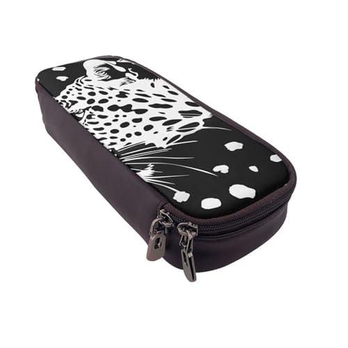 AQRJLPO Schwarzes Federmäppchen aus Leder mit Leopardenmuster, Kosmetik-Organizer-Tasche mit Reißverschluss, wasserdicht, für Schule, Reisen, Make-up-Tasche, Schreibwaren-Geschenk für Studenten von AQRJLPO