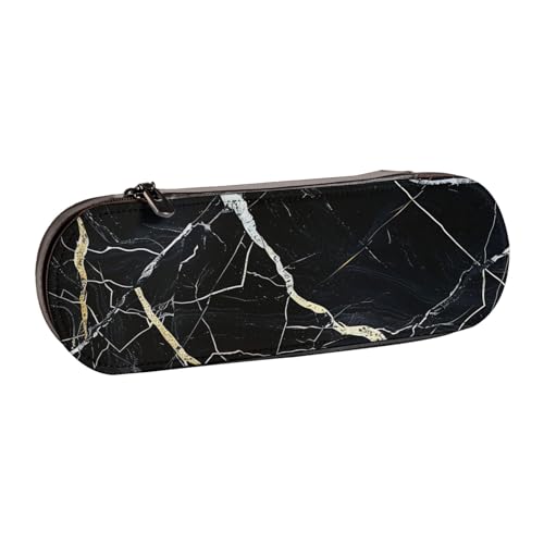 AQRJLPO Schwarzes Federmäppchen aus Leder mit Marmor-Druck, vielseitig verwendbar, Reise-Kosmetiktasche, Reißverschluss, Schreibtisch-Aufbewahrungsbox, kompaktes Geschenk für Schule, Büro, Reisen von AQRJLPO