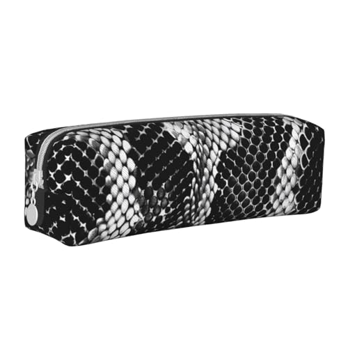 AQRJLPO Schwarzes und weißes Federmäppchen aus Leder, mit Schlangenhaut-Motiv, niedliches Federmäppchen, Stifteetui, Schule, Schreibwaren, Organizer, Make-up-Tasche für Jungen, Mädchen, Studenten von AQRJLPO