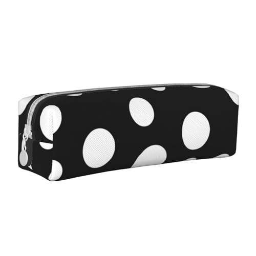 AQRJLPO Schwarzes und weißes Federmäppchen aus Leder, mit großen Punkten, niedliches Federmäppchen, Stifteetui, Schule, Schreibwaren, Organizer, Make-up-Tasche für Jungen, Mädchen, Studenten, weiß von AQRJLPO