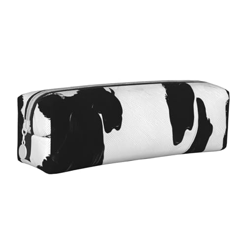 AQRJLPO Schwarzes und weißes Federmäppchen aus Leder mit Kuh-Aufdruck, niedliches Federmäppchen, Stifteetui, Schule, Schreibwaren, Organizer, Make-up-Tasche für Jungen, Mädchen, Studenten, weiß von AQRJLPO