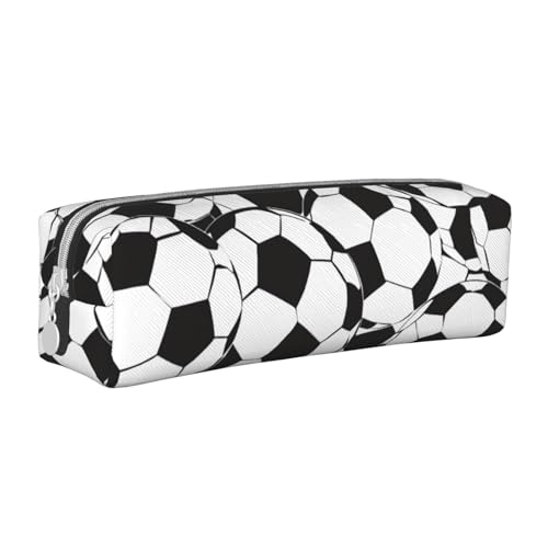 AQRJLPO Schwarzes und weißes Federmäppchen mit Fußball-Muster, Leder, einfaches Federmäppchen, niedliches Federmäppchen, Federmäppchen, Schule, Schreibwaren, Organizer, Make-up-Tasche für Jungen von AQRJLPO