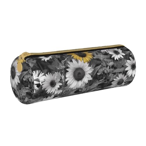 AQRJLPO Schwarzes und weißes Federmäppchen mit Sonnenblumen-Motiv, rundes Federmäppchen, niedliches Leder-Federmäppchen, Federmäppchen, Schulbedarf, Organizer, Make-up-Tasche für Jungen, Mädchen AQRJLPO Schwarzes und weißes Federmäppchen mit Sonnenblumen-Motiv, rundes Federmäppchen, niedliches Leder-Federmäppchen, Federmäppchen, Schulbedarf, Organizer, Make-up-Tasche für Jungen, Mädchen von AQRJLPO