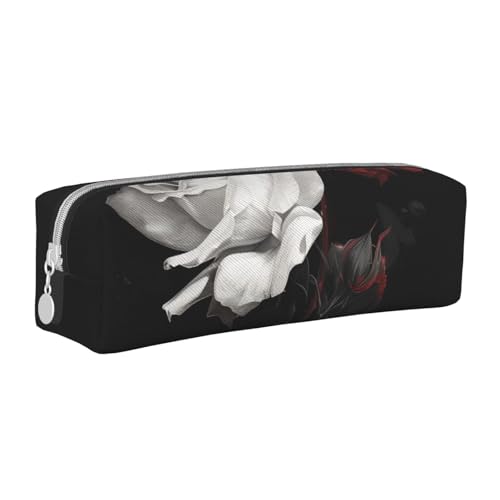 AQRJLPO Schwarzes weißes und rotes Rosen-bedrucktes Leder-Federmäppchen, niedliches Federmäppchen, Stifteetui, Schule, Schreibwaren, Organizer, Make-up-Tasche für Jungen, Mädchen, Studenten, weiß von AQRJLPO