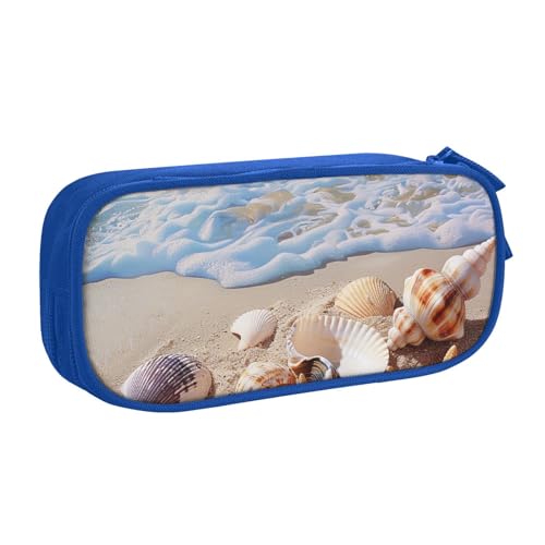 AQRJLPO Shells on The Beach Prints Federmäppchen für Jungen und Mädchen, großes Fassungsvermögen, Büro, Schule, Studenten, Schreibwaren-Tasche, Stifthalter mit 2 Fächern, Schwarz, blau, Einheitsgröße von AQRJLPO