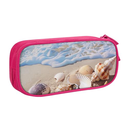 AQRJLPO Shells on The Beach Prints Federmäppchen für Jungen und Mädchen, großes Fassungsvermögen, Büro, Schule, Studenten, Schreibwaren-Tasche, Stifthalter mit 2 Fächern, Schwarz, rose, Einheitsgröße von AQRJLPO