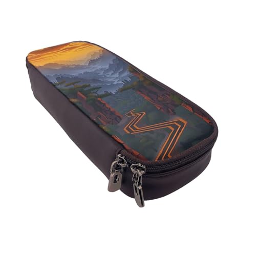 AQRJLPO Shining Overlook Prints Leder-Federmäppchen & Kosmetik-Organizer-Tasche mit Reißverschluss, wasserdicht, Schulbedarf, Reise-Make-up-Tasche, Schreibwaren-Geschenk für Studenten, Frauen, Schwarz von AQRJLPO