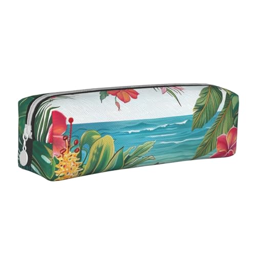 AQRJLPO Sommer-Federmäppchen aus Leder mit Hawaii-Druck, niedliches Federmäppchen, Federmäppchen, Schule, Schreibwaren, Organizer, Make-up-Tasche für Jungen, Mädchen, Studenten, weiß, Einheitsgröße von AQRJLPO