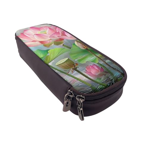 AQRJLPO Spirit of The Lotus Prints Leder-Federmäppchen & Kosmetik-Organizer-Tasche mit Reißverschluss, wasserdicht, Schulbedarf, Reise-Make-up-Tasche, Schreibwaren-Geschenk für Studenten, Frauen von AQRJLPO