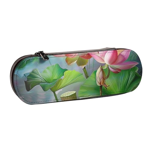 AQRJLPO Spirit of the Lotus Federmäppchen aus Leder, multifunktional, Reise-Kosmetiktasche, Reißverschluss, Schreibtisch-Aufbewahrungsbox, kompaktes Geschenk für Schule, Büro, Reisen, Schwarz von AQRJLPO