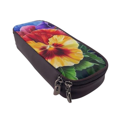 AQRJLPO Stiefmütterchen Perfection Prints Leder-Federmäppchen & Kosmetik-Organizer-Tasche mit Reißverschluss – wasserdichte Schulbedarf, Reise-Make-up-Tasche, Schreibwaren-Geschenk für Studenten von AQRJLPO