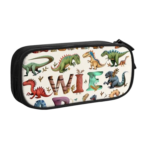 AQRJLPO Stilvolles Federmäppchen mit Dinosaurier-Aufdruck, für Jungen und Mädchen, großes Fassungsvermögen, Büro, Schule, Studenten, Schreibwaren-Tasche, Stifthalter mit 2 Fächern, Schwarz, Schwarz von AQRJLPO