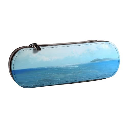 AQRJLPO The Sea Print Leder-Federmäppchen, vielseitig verwendbar, Reise-Kosmetiktasche, Reißverschluss, Schreibtisch-Aufbewahrungsbox, kompaktes Geschenk für Schule, Büro, Reisen, Schwarz von AQRJLPO
