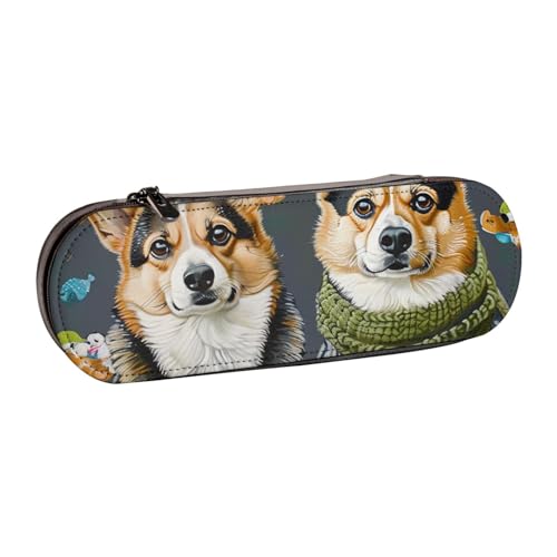 AQRJLPO Trage Kleidung Corgi Hunde Druck Leder Federmäppchen Organisieren, Mehrzweck-Reise-Kosmetiktasche, Reißverschluss, Schreibtisch-Aufbewahrungsbox, kompaktes Geschenk für Schule, Büro, Reisen von AQRJLPO