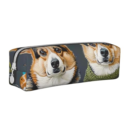 AQRJLPO Trage Kleidung Corgi Hunde bedrucktes Leder einfaches Federmäppchen Niedliches Federmäppchen Stifteetui Tasche Schule Schreibwaren Organizer Make-up Tasche für Jungen Mädchen Studenten, weiß von AQRJLPO