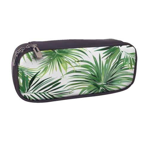 AQRJLPO Transparentes Palmblatt-Muster, Flip-Leder-Federmäppchen, niedliches Stifteetui, Reise-Make-up-Tasche, Schreibwaren-Geschenk für Studenten, Mädchen, Jungen, Frauen, Schwarz , Einheitsgröße von AQRJLPO