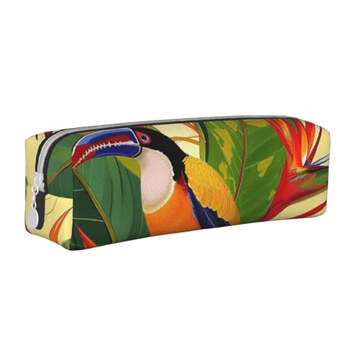 AQRJLPO Tropischer Paradiesvogel bedrucktes Leder-Federmäppchen, niedliches Federmäppchen, Stifteetui, Schule, Schreibwaren, Organizer, Make-up-Tasche für Jungen, Mädchen, Studenten, weiß von AQRJLPO