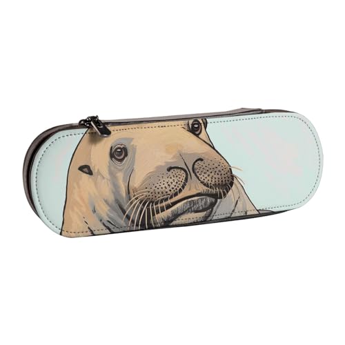 AQRJLPO Walrus Federmäppchen mit Kunstdruck, Leder, vielseitig verwendbar, Reise-Kosmetiktasche, Reißverschluss, Schreibtisch-Aufbewahrungsbox, kompaktes Geschenk für Schule, Büro, Reisen, Schwarz von AQRJLPO