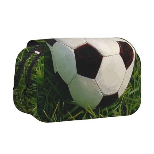 AQRJLPO Walrus Kunstdruck-Federmäppchen, doppellagig, Flip-Bleistifttasche, Stift-Organizer, Make-up-Tasche für Schule, Reisen und Arbeit, Fußballball auf Grassy, Einheitsgröße, Schulranzen von AQRJLPO