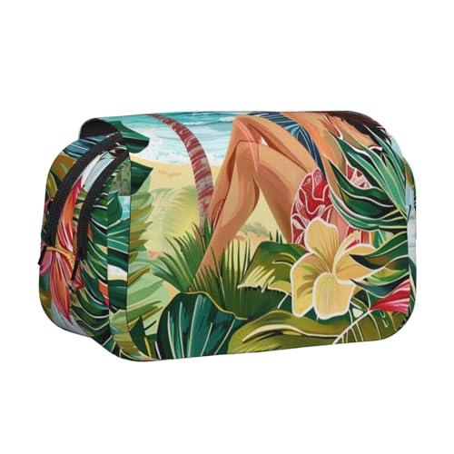 AQRJLPO Walrus Kunstdruck-Federmäppchen, doppellagig, Flip-Bleistifttasche, Stift-Organizer, Make-up-Tasche für Schule, Reisen und Arbeit, Hawaiianische Sommerkunst, Einheitsgröße, Schulranzen von AQRJLPO