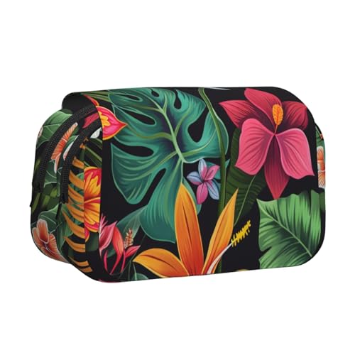 AQRJLPO Walrus Kunstdruck-Federmäppchen, doppellagig, Flip-Bleistifttasche, Stift-Organizer, Make-up-Tasche für Schule, Reisen und Arbeit, Tropische Blumen, Einheitsgröße, Schulranzen von AQRJLPO