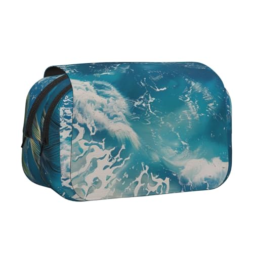 AQRJLPO Walrus Kunstdruck-Federmäppchen, doppellagig, Flip-Bleistifttasche, Stift-Organizer, Make-up-Tasche für Schule, Reisen und Arbeit, Tropisches Strand-Design, Einheitsgröße, Schulranzen von AQRJLPO
