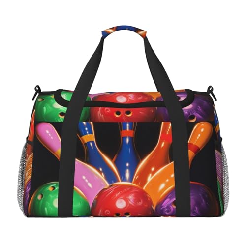 Bowlingbälle bedruckte Reisetasche für Männer und Frauen, Wochenend-Reise-Organizer für Sport, Outdoor, Fitnessstudio und Angeln, Schwarz , Einheitsgröße, Reisetasche Bowlingbälle bedruckte Reisetasche für Männer und Frauen, Wochenend-Reise-Organizer für Sport, Outdoor, Fitnessstudio und Angeln, Schwarz , Einheitsgröße, Reisetasche von AQRJLPO
