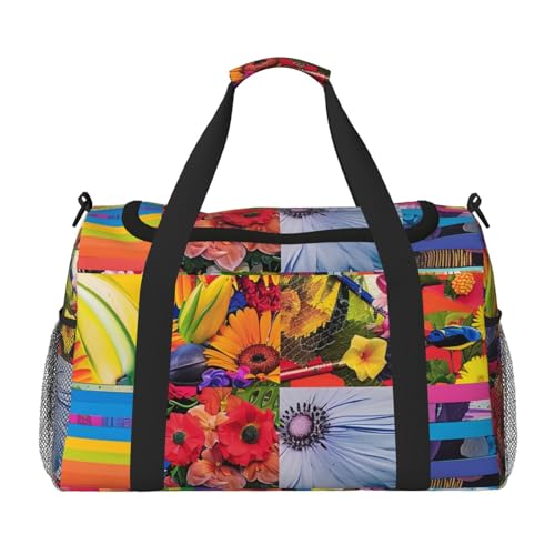 Bunte Reisetasche mit Collage-Druck, für Männer und Frauen, Wochenend-Reise-Organizer für Sport, Outdoor, Fitnessstudio und Angeln, Schwarz , Einheitsgröße, Reisetasche Bunte Reisetasche mit Collage-Druck, für Männer und Frauen, Wochenend-Reise-Organizer für Sport, Outdoor, Fitnessstudio und Angeln, Schwarz , Einheitsgröße, Reisetasche von AQRJLPO