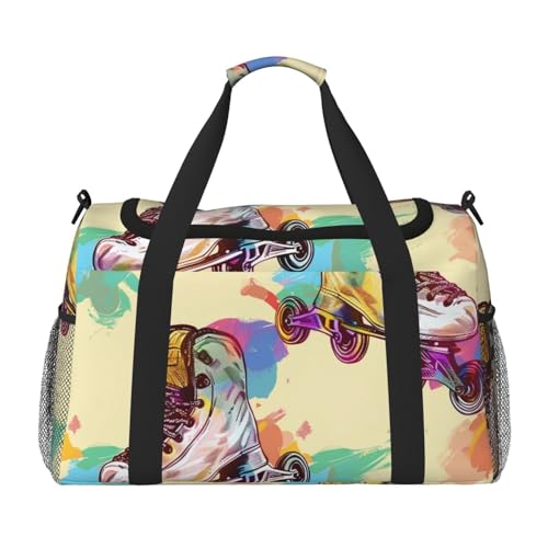 Bunte Reisetasche mit Rollschuhen, bedruckt, für Männer und Frauen, Wochenend-Reise-Organizer für Sport, Outdoor, Fitnessstudio und Angeln, Schwarz , Einheitsgröße, Reisetasche Bunte Reisetasche mit Rollschuhen, bedruckt, für Männer und Frauen, Wochenend-Reise-Organizer für Sport, Outdoor, Fitnessstudio und Angeln, Schwarz , Einheitsgröße, Reisetasche von AQRJLPO
