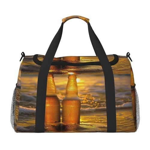 Reisetasche, Motiv: Flaschen, Bier, Strand, Sonnenuntergang, Zeit, bedruckt, für Männer und Frauen, Wochenend-Reise-Organizer für Sport, Outdoor, Fitnessstudio und Angeln, Schwarz , Einheitsgröße, Reisetasche, Motiv: Flaschen, Bier, Strand, Sonnenuntergang, Zeit, bedruckt, für Männer und Frauen, Wochenend-Reise-Organizer für Sport, Outdoor, Fitnessstudio und Angeln, Schwarz , Einheitsgröße, von AQRJLPO