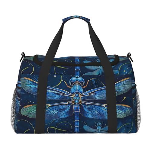 Reisetasche mit Libellen-Motiv, für Männer und Frauen, Wochenend-Reise-Organizer für Sport, Outdoor, Fitnessstudio und Angeln, Blau, Schwarz , Einheitsgröße, Reisetasche Reisetasche mit Libellen-Motiv, für Männer und Frauen, Wochenend-Reise-Organizer für Sport, Outdoor, Fitnessstudio und Angeln, Blau, Schwarz , Einheitsgröße, Reisetasche von AQRJLPO
