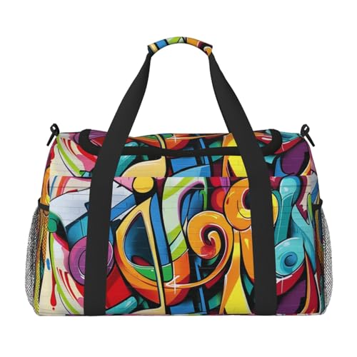 Reisetasche mit Musik-Graffiti-Stil, bedruckt, für Männer und Frauen, Wochenend-Reise-Organizer für Sport, Outdoor, Fitnessstudio und Angeln, Schwarz , Einheitsgröße, Reisetasche Reisetasche mit Musik-Graffiti-Stil, bedruckt, für Männer und Frauen, Wochenend-Reise-Organizer für Sport, Outdoor, Fitnessstudio und Angeln, Schwarz , Einheitsgröße, Reisetasche von AQRJLPO