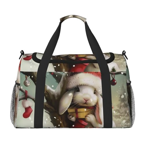 Reisetasche mit Weihnachts-Hasen-Motiv, bedruckt, für Männer und Frauen, Wochenend-Reise-Organizer für Sport, Outdoor, Fitnessstudio und Angeln, Schwarz , Einheitsgröße, Reisetasche von AQRJLPO