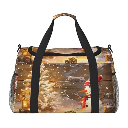 Reisetasche mit Weihnachts- und Schneemann-Motiv, bedruckt, für Männer und Frauen, Wochenend-Reise-Organizer für Sport, Outdoor, Fitnessstudio und Angeln, Schwarz , Einheitsgröße, Reisetasche von AQRJLPO