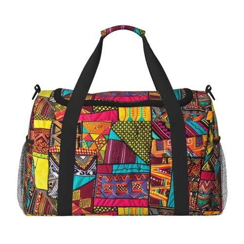 Reisetasche mit afrikanischem Textil-Patchwork-Druck, bedruckt, für Männer und Frauen, Wochenend-Reise-Organizer für Sport, Outdoor, Fitnessstudio und Angeln, Schwarz , Einheitsgröße, Reisetasche Reisetasche mit afrikanischem Textil-Patchwork-Druck, bedruckt, für Männer und Frauen, Wochenend-Reise-Organizer für Sport, Outdoor, Fitnessstudio und Angeln, Schwarz , Einheitsgröße, Reisetasche von AQRJLPO