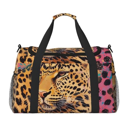 Reisetasche mit lustigem Leopardenmuster für Männer und Frauen, Wochenend-Reise-Organizer für Sport, Outdoor, Fitnessstudio und Angeln, Schwarz , Einheitsgröße, Reisetasche Reisetasche mit lustigem Leopardenmuster für Männer und Frauen, Wochenend-Reise-Organizer für Sport, Outdoor, Fitnessstudio und Angeln, Schwarz , Einheitsgröße, Reisetasche von AQRJLPO