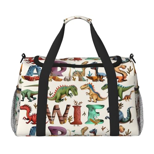 Stilvolle Reisetasche mit Dinosauriern, bedruckt, für Männer und Frauen, Wochenend-Reise-Organizer für Sport, Outdoor, Fitnessstudio und Angeln, Schwarz , Einheitsgröße, Reisetasche von AQRJLPO