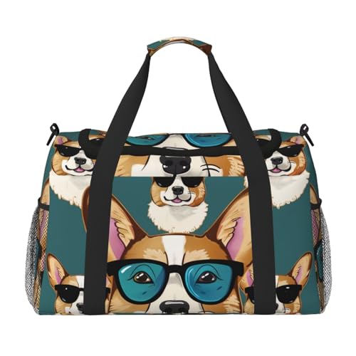 Süße Corgi-Brille und Schnurrbärte bedruckte Reisetasche für Männer und Frauen, Wochenend-Reise-Organizer für Sport, Outdoor, Fitnessstudio und Angeln, Schwarz , Einheitsgröße, Reisetasche Süße Corgi-Brille und Schnurrbärte bedruckte Reisetasche für Männer und Frauen, Wochenend-Reise-Organizer für Sport, Outdoor, Fitnessstudio und Angeln, Schwarz , Einheitsgröße, Reisetasche von AQRJLPO
