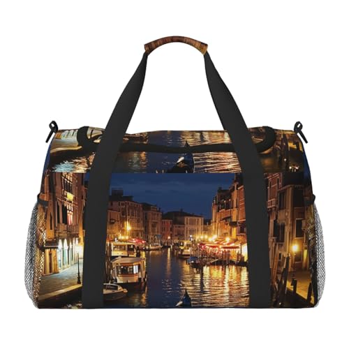 Venice Night bedruckte Reisetasche für Männer und Frauen, Wochenend-Reise-Organizer für Sport, Outdoor, Fitnessstudio und Angeln, Schwarz , Einheitsgröße, Reisetasche Venice Night bedruckte Reisetasche für Männer und Frauen, Wochenend-Reise-Organizer für Sport, Outdoor, Fitnessstudio und Angeln, Schwarz , Einheitsgröße, Reisetasche von AQRJLPO