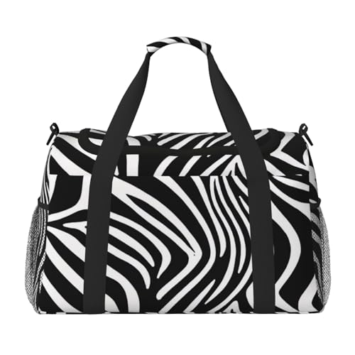 Auffällige Reisetasche mit Zebramuster für Damen und Herren, faltbare Reisetaschen und geräumige Wochenend-Tragetasche zur Aufbewahrung von Toilettenartikeln, Gepäck, persönlichen Gegenständen von AQRMNBV